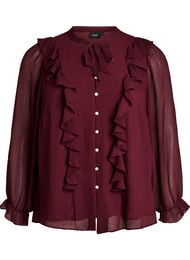 Transparent bluse med fl&aelig;ser og bindeb&aring;nd, R&oslash;d