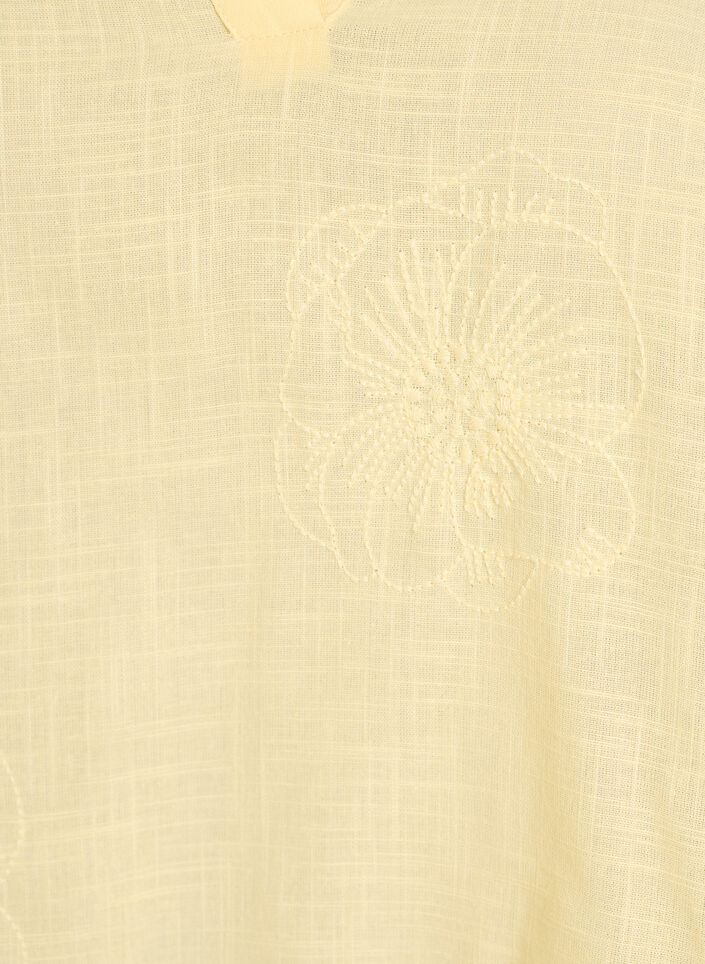 Bluse i bomuld med broderede detaljer og 3/4 &aelig;rmer, Gul, Packshot image number 2