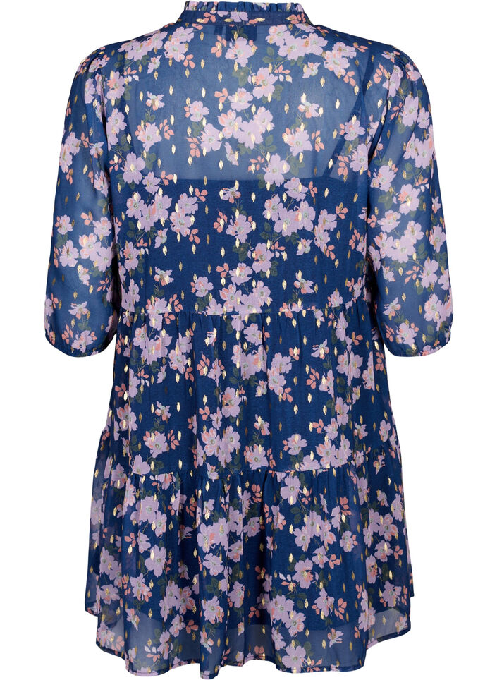 Tunika med blomsterprint og lurex, Blue Small Fl. AOP, Packshot image number 1