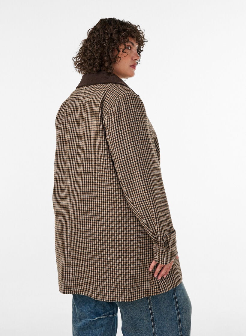 Ternet frakke med fl&oslash;jlskrave, Brun, Model image number 2