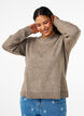 Strikbluse med uld og slidser, Walnut Mel., Model image number 0