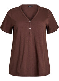 T-shirt med knapdetalje, Brun