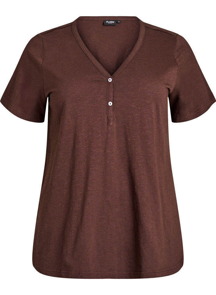 T-shirt med knapdetalje, Brun, Packshot image number 0