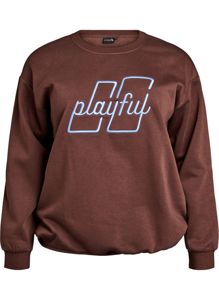 Sweatshirt med broderet tekst, Brun, Packshot image number 0