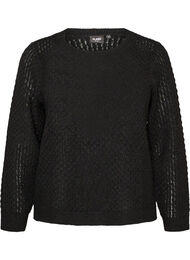 Strikbluse med struktureret hulm&oslash;nster, Sort