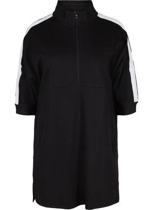 Bomulds sweatkjole med lynlås og 3/4 ærmer, Black, Packshot image number 0