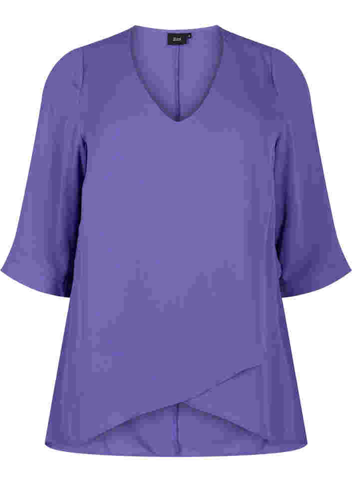 Bluse med 3/4 ærmer og v-hals, Ultra Violet, Packshot image number 0