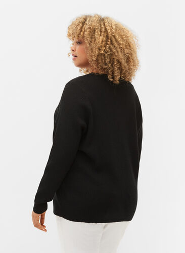 Strikket bluse med wrap , Black, Model image number 1
