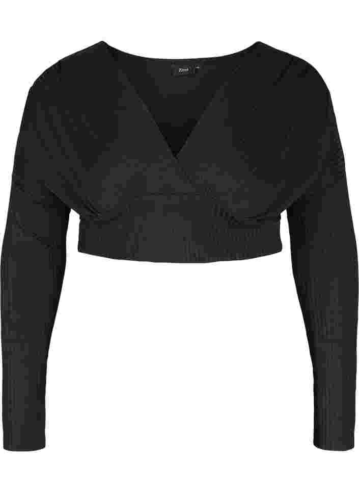 Crop top med lange ærmer, Black, Packshot image number 0