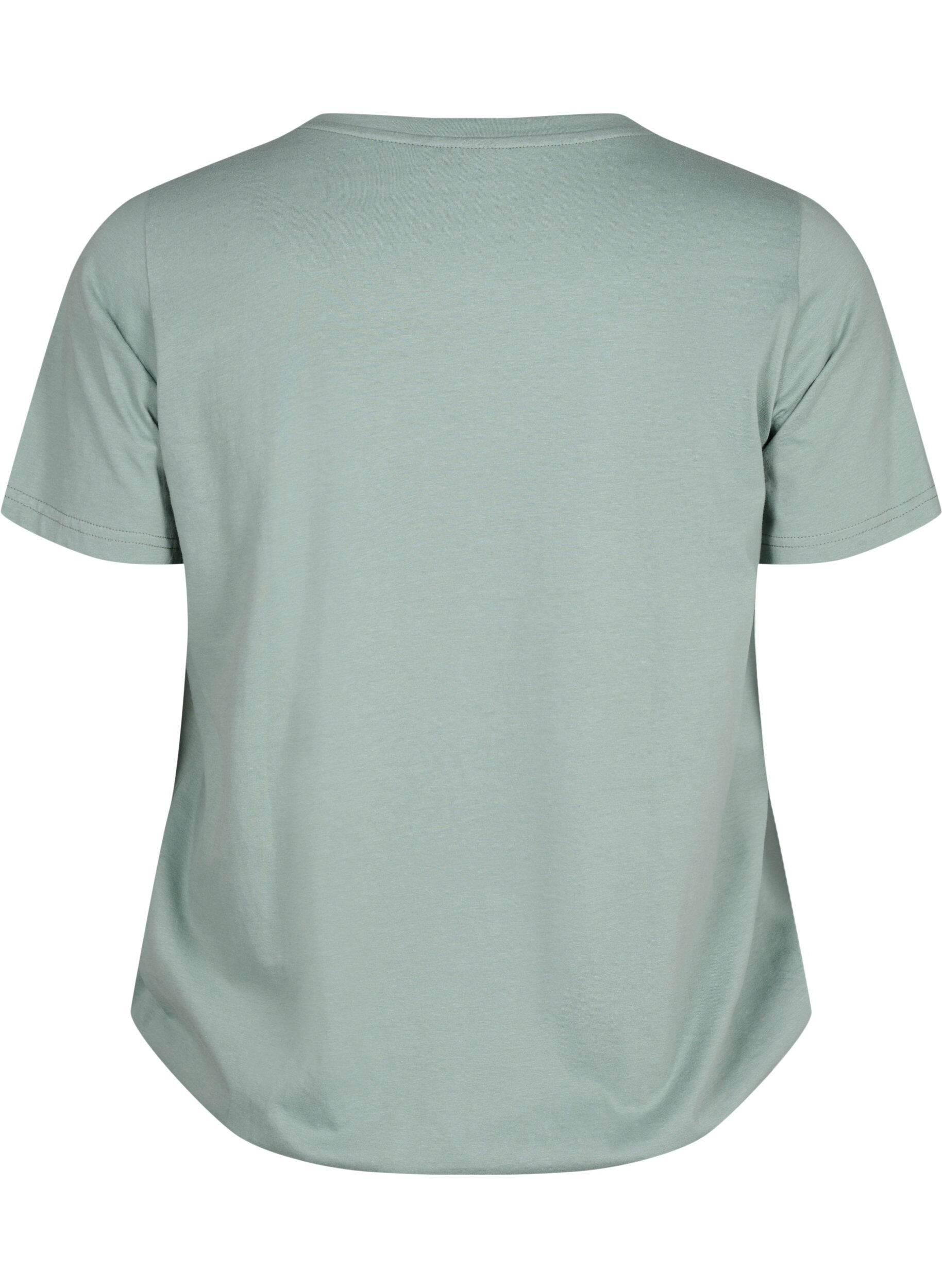 Zizzi Kort&aelig;rmet bomulds t-shirt med elastikkant, Chinois G. W. Live, Packshot image number 1