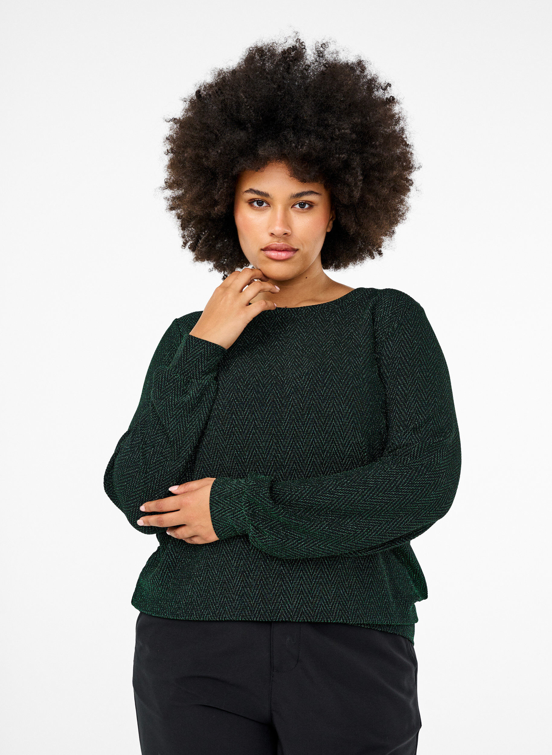 Zizzi Bluse med glimmer m&oslash;nster, Scarab ZigZagShimmer, Model image number 0