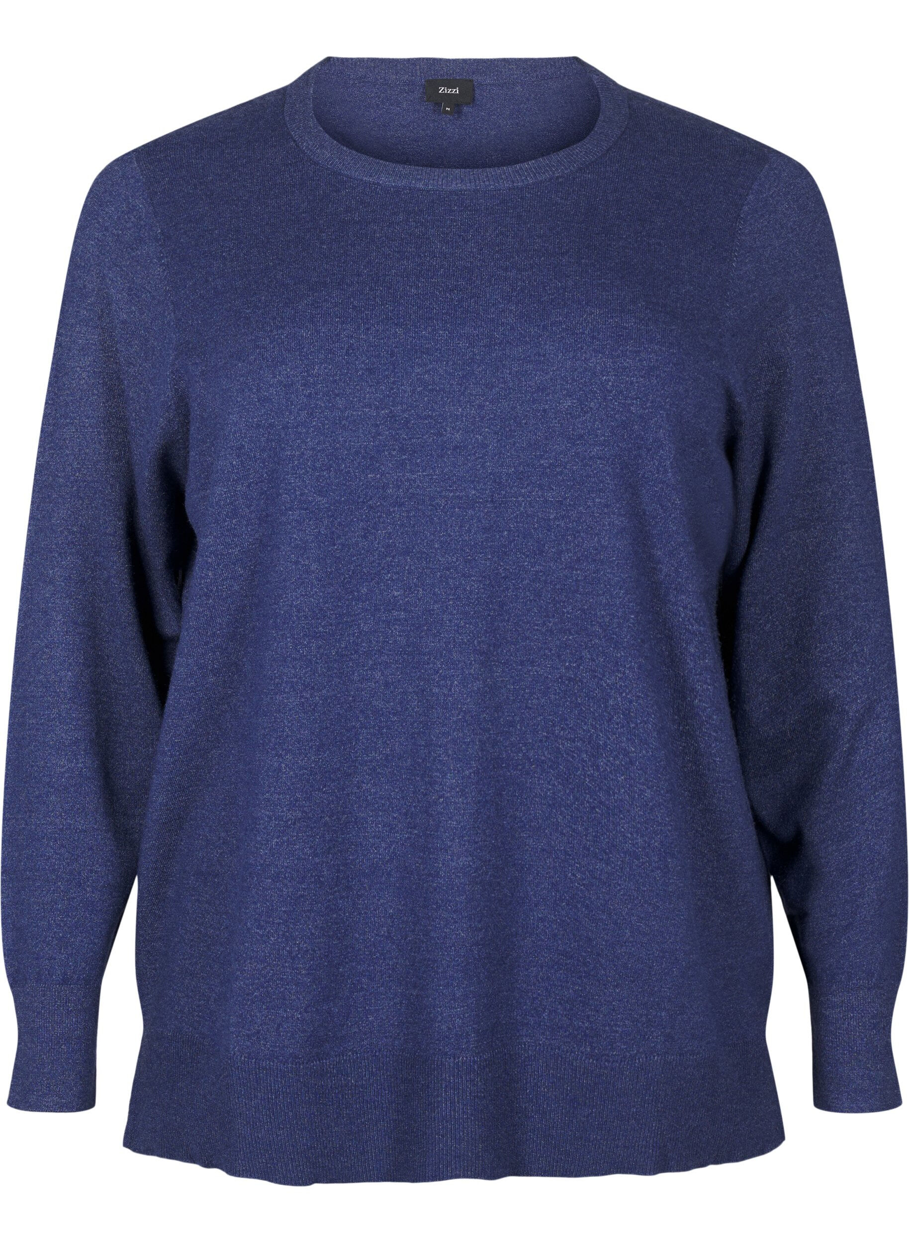 Zizzi Lang&aelig;rmet strikbluse med slids, Bl&aring;, Packshot image number 0