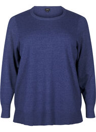 Langærmet strikbluse med slids, Blå