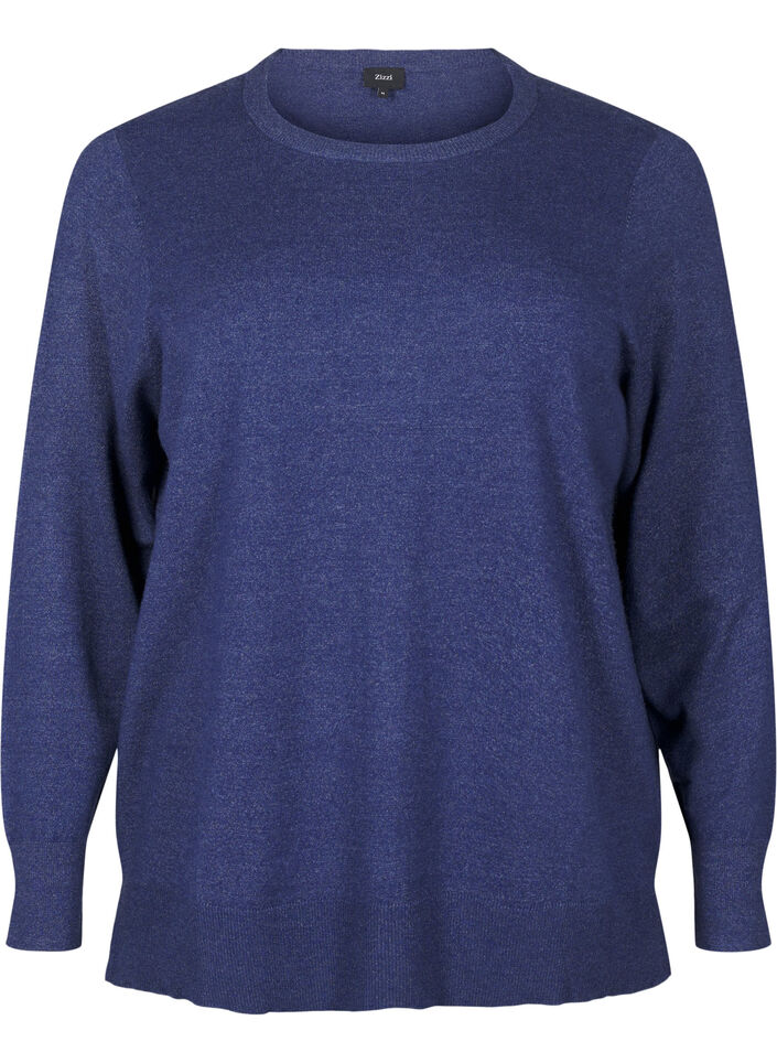 Langærmet strikbluse med slids, Blå, Packshot image number 0