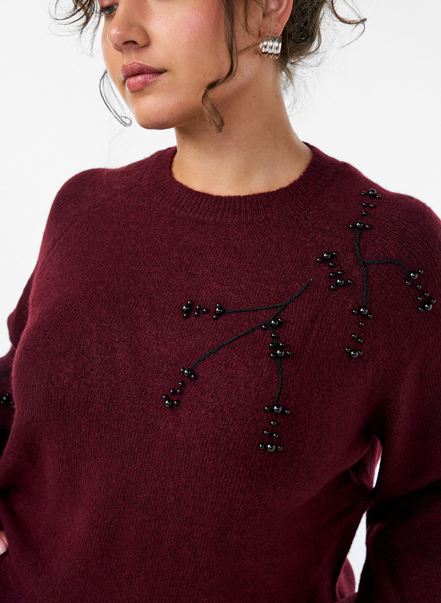 ZizziStrikbluse med perlebroderi, R&oslash;d, Model image number 3