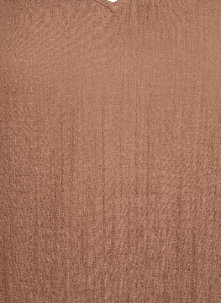 &AElig;rmel&oslash;s top i bomuldsmusselin med fl&aelig;ser, Brun, Packshot image number 2