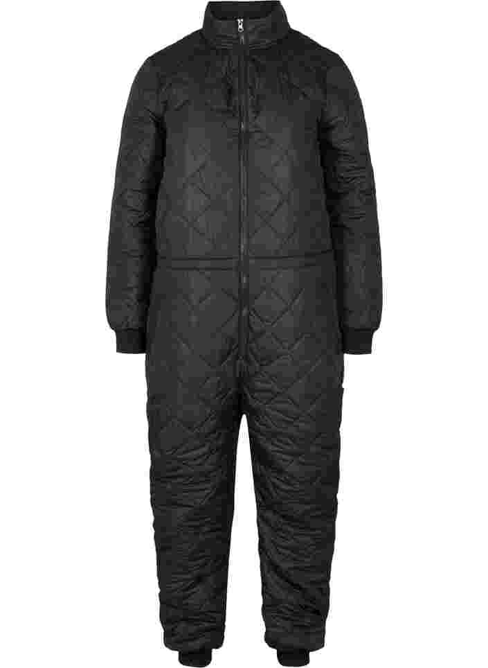 Quiltet termo jumpsuit med justerbar talje, Black, Packshot image number 0