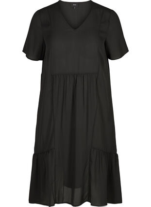 Kortærmet kjole med a-form, Black, Packshot image number 0