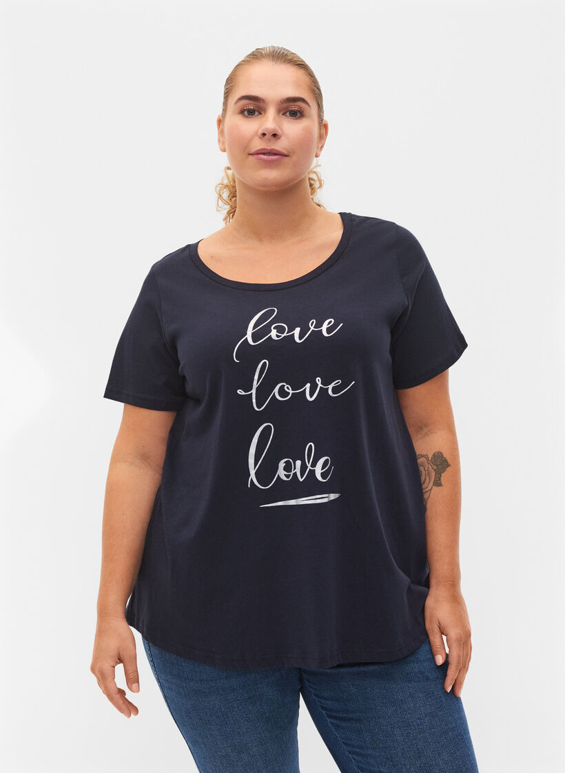 Kortærmet bomulds t-shirt med tryk, Night Sky Love Love, Model image number 0