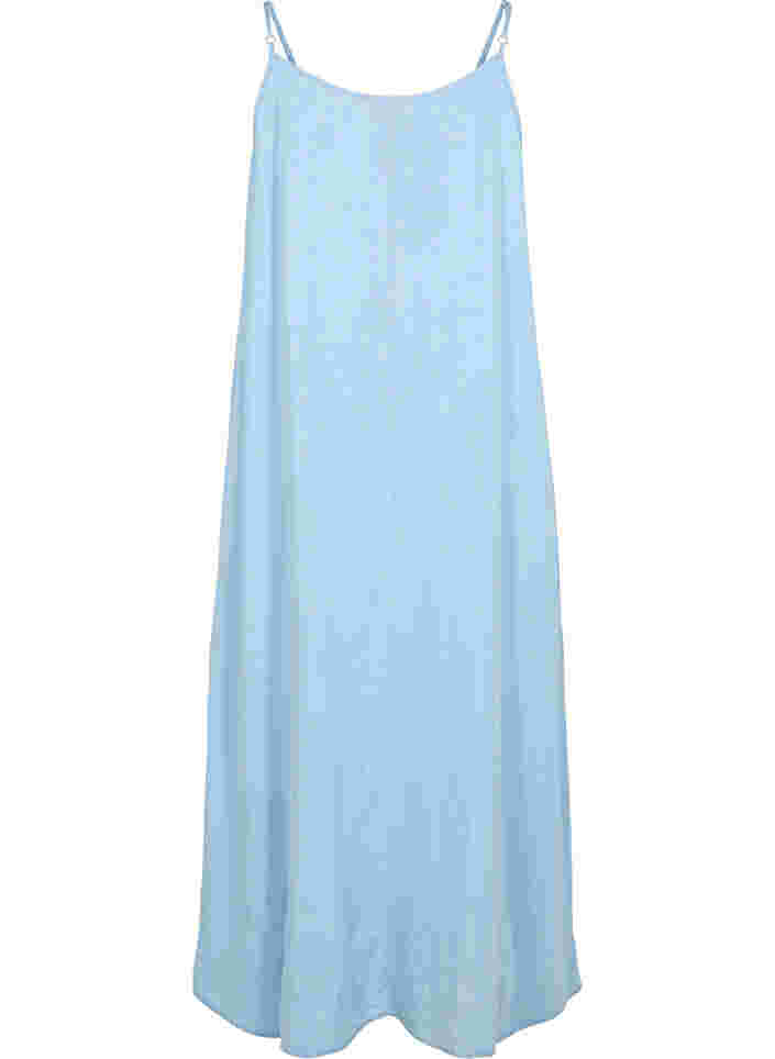 Lang denimkjole med tynde stropper, Light blue denim, Packshot image number 1