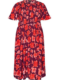 Kjole med smock og blomsterprint, Lilla