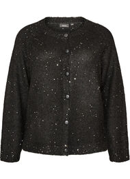 Cardigan med pailletter og knapper, Sort