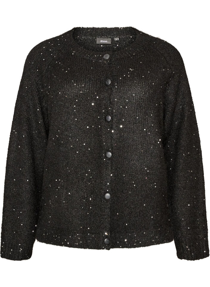 Cardigan med pailletter og knapper, Sort, Packshot image number 0