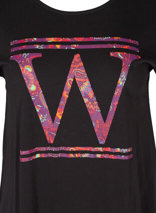 Økologisk bomulds t-shirt med farverigt tryk, Black W, Packshot image number 2
