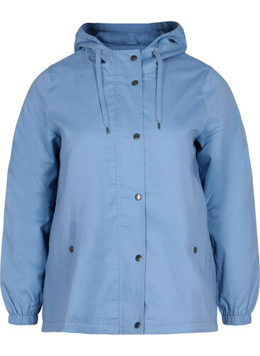 Kort parka jakke med hætte og justerbar bund, Blue Shadow, Packshot image number 0