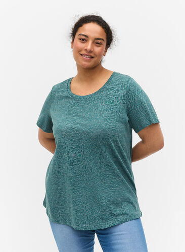 Printet t-shirt i bomuld, Balsam Green DOT, Model image number 0