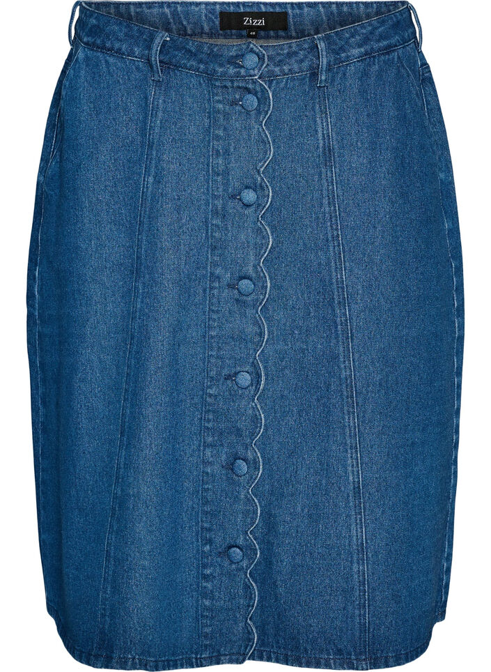 A-formet denimnederdel med b&oslash;lget knapstolpe, Bl&aring;, Packshot image number 0