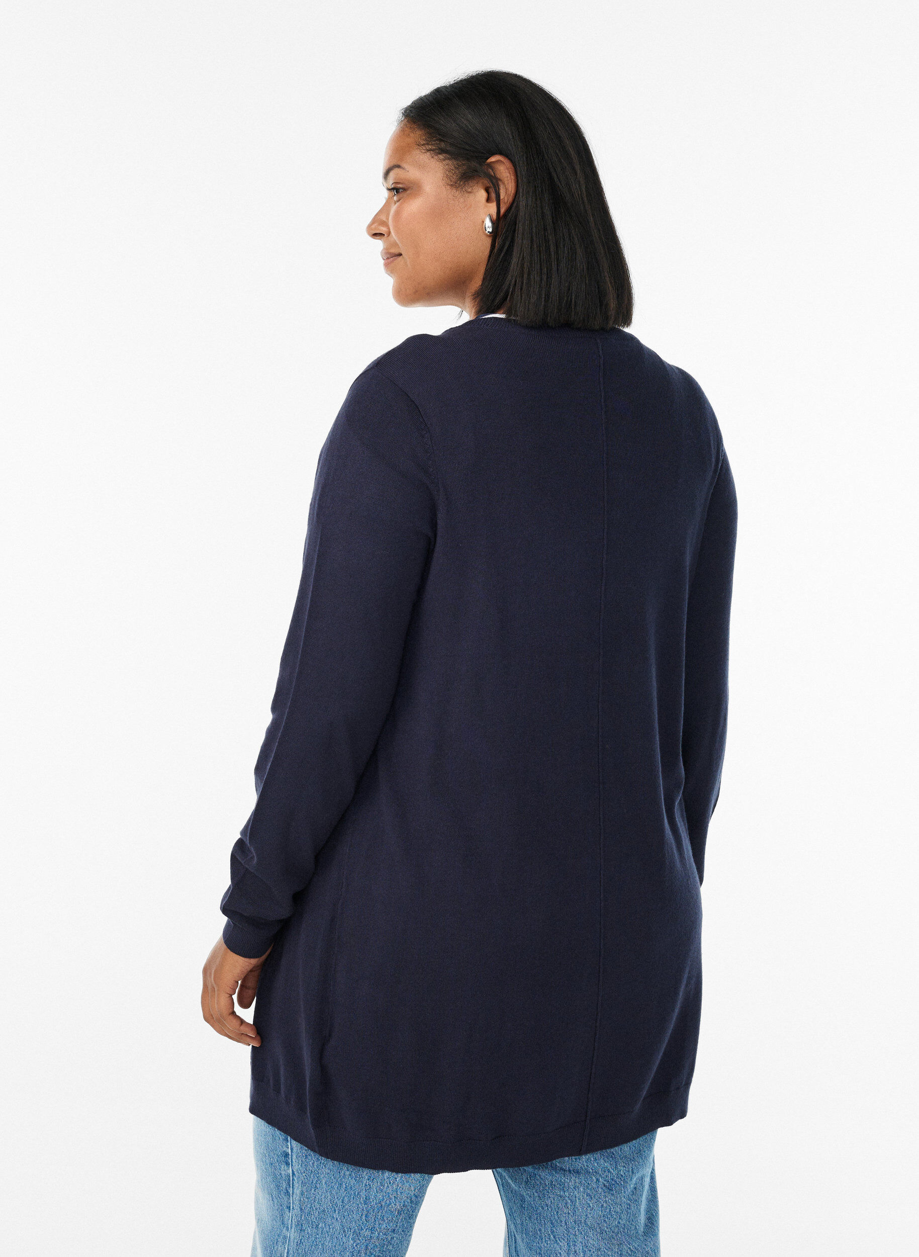 ZizziLang strikcardigan i viskosemix, Bl&aring;, Model image number 2