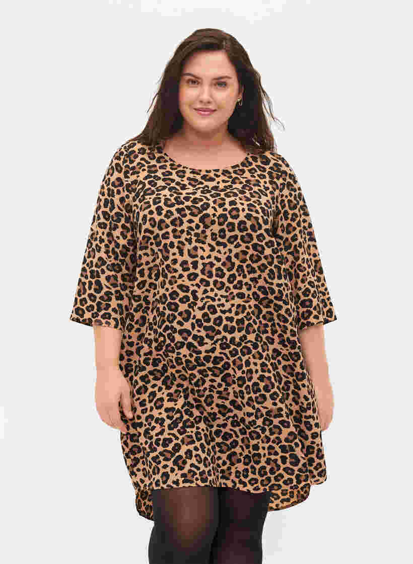 Printet kjole med 3/4 ærmer, Leopard, Model image number 0