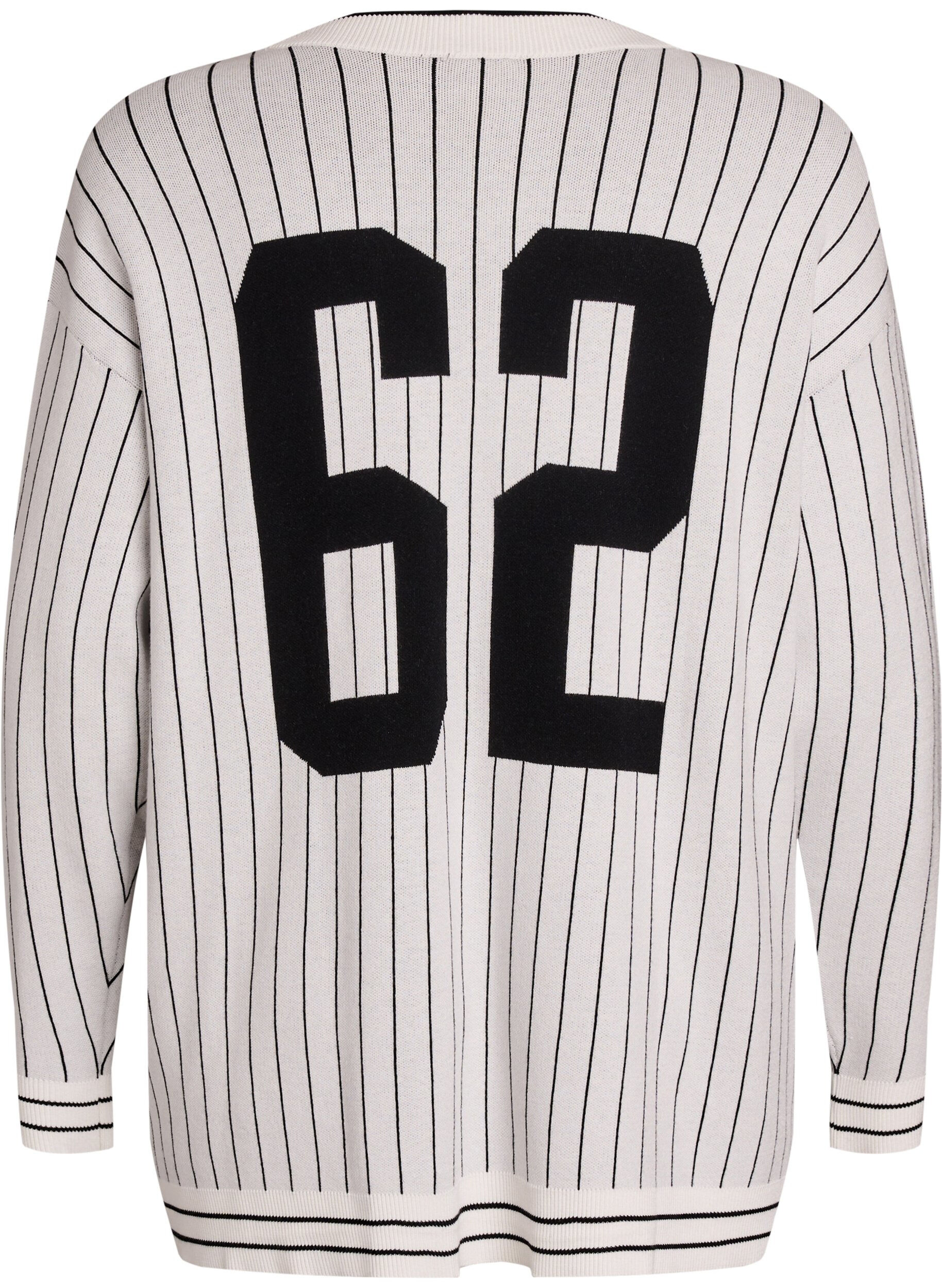 Zizzi Strikket cardigan med striber og rygmotiv, Hvid, Packshot image number 1