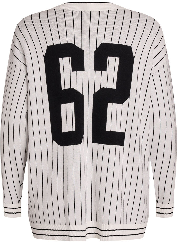 Strikket cardigan med striber og rygmotiv, Hvid, Packshot image number 1