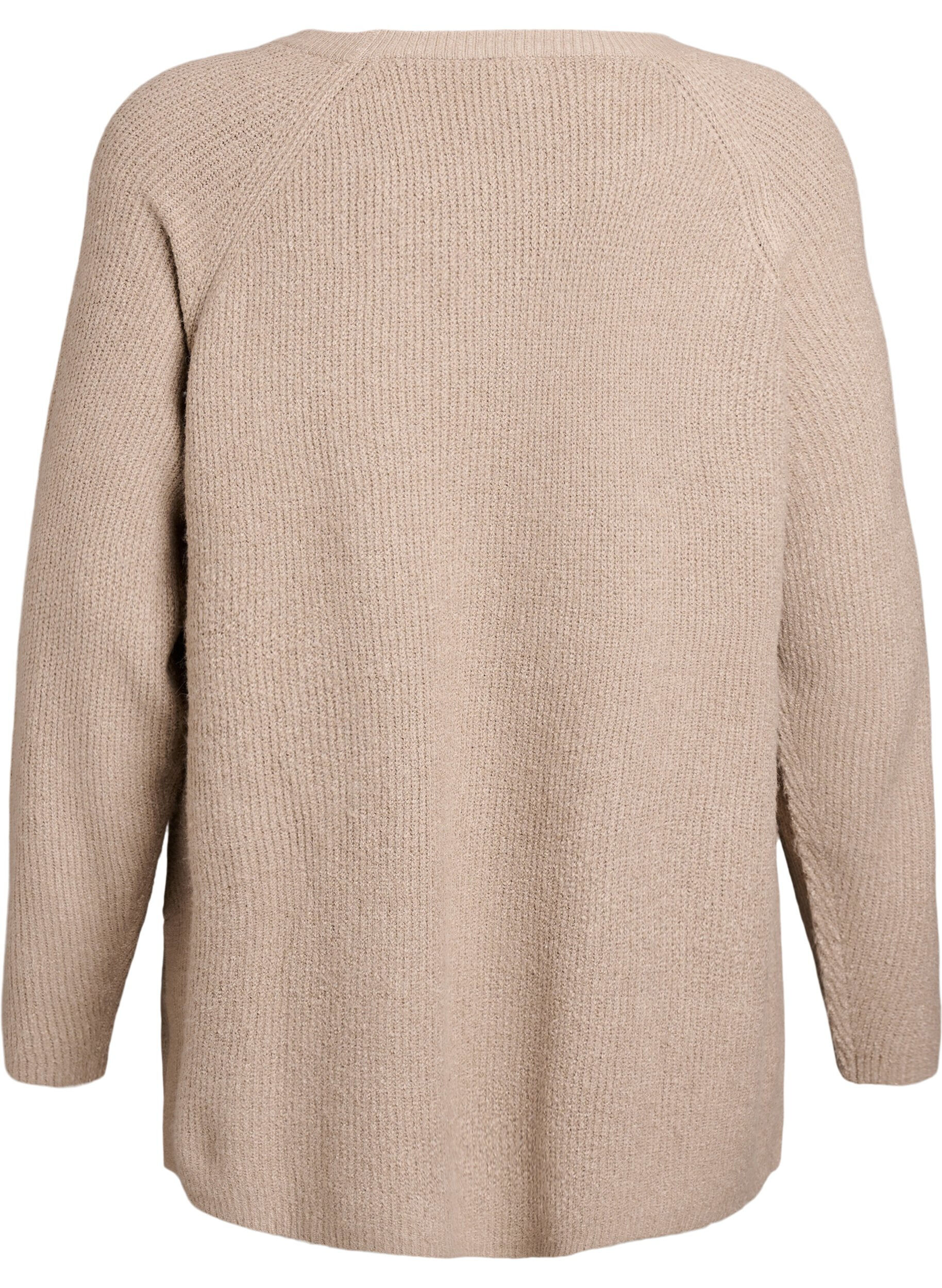 Zizzi Strikbluse med diagonalt m&oslash;nster og raglan&aelig;rmer, Beige, Packshot image number 1