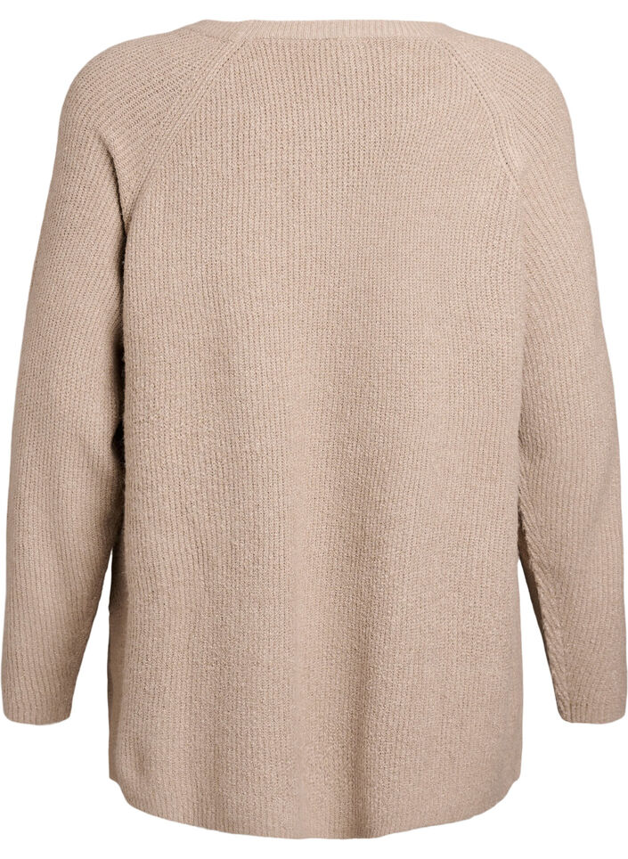 Strikbluse med diagonalt mønster og raglanærmer, Beige, Packshot image number 1