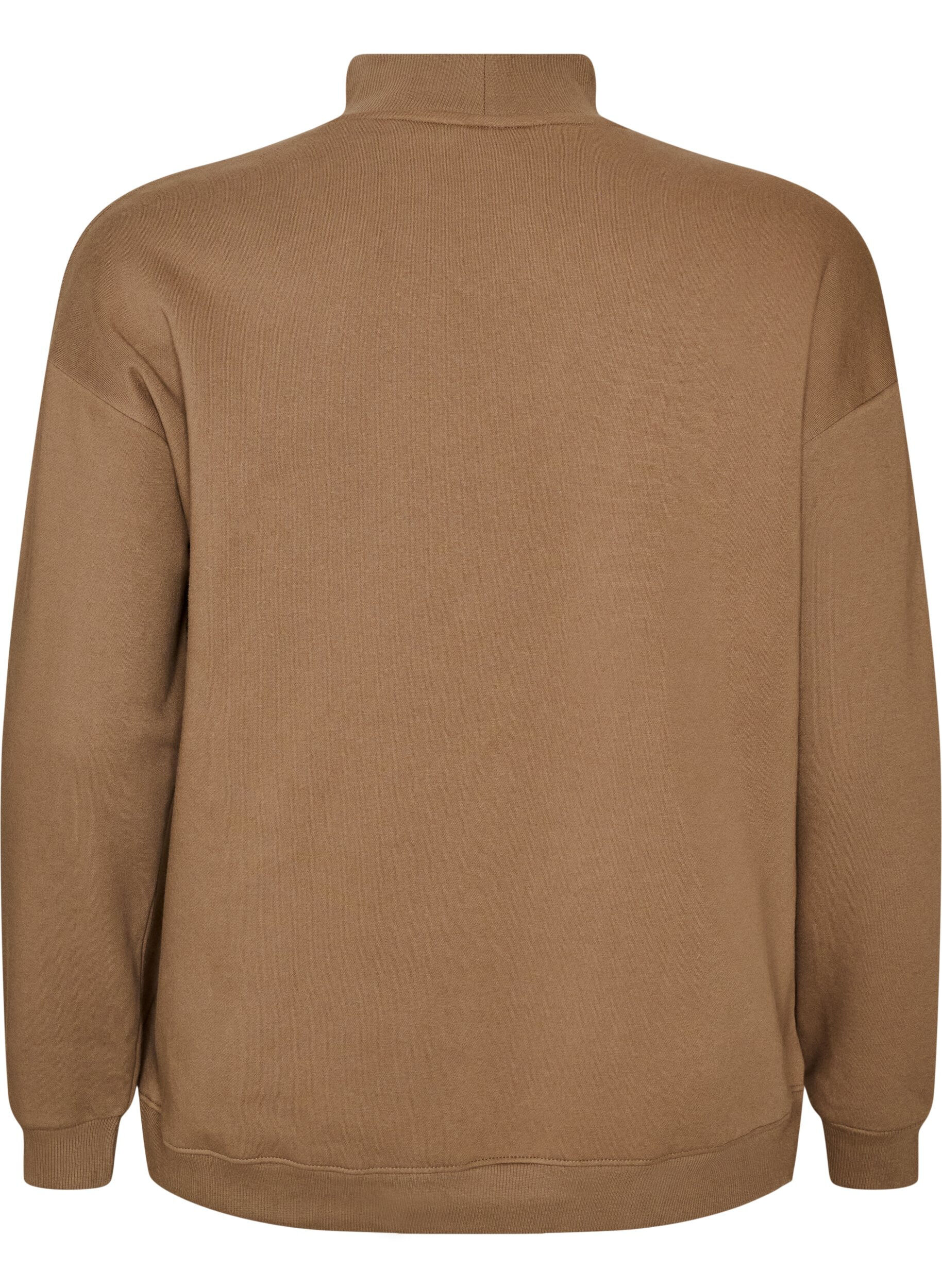 ZizziSweatshirt med h&oslash;j hals og sporty frontmotiv, Brun, Packshot image number 1