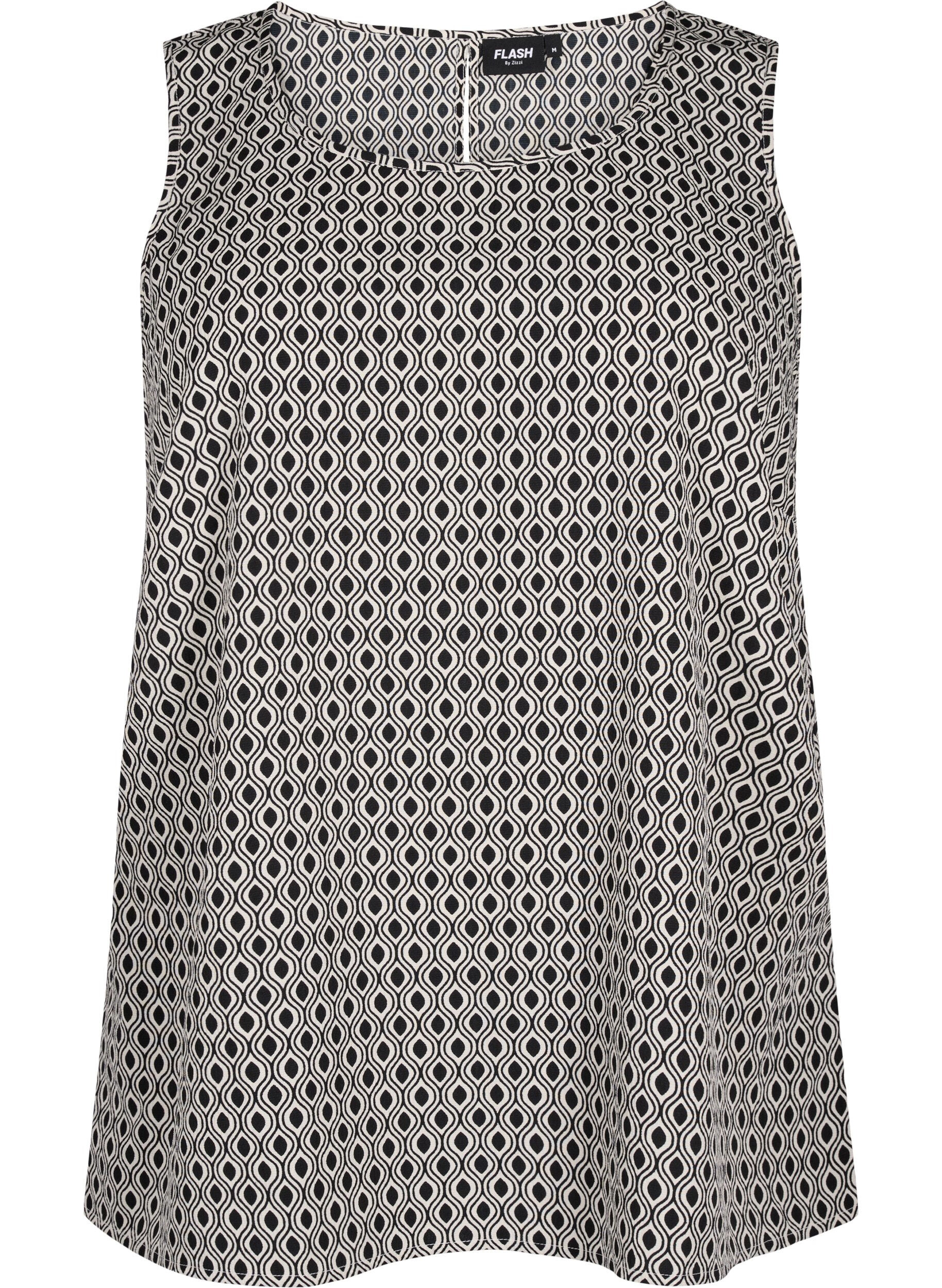 Zizzi FLASH - &AElig;rmel&oslash;s top med print, Sort, Packshot image number 0