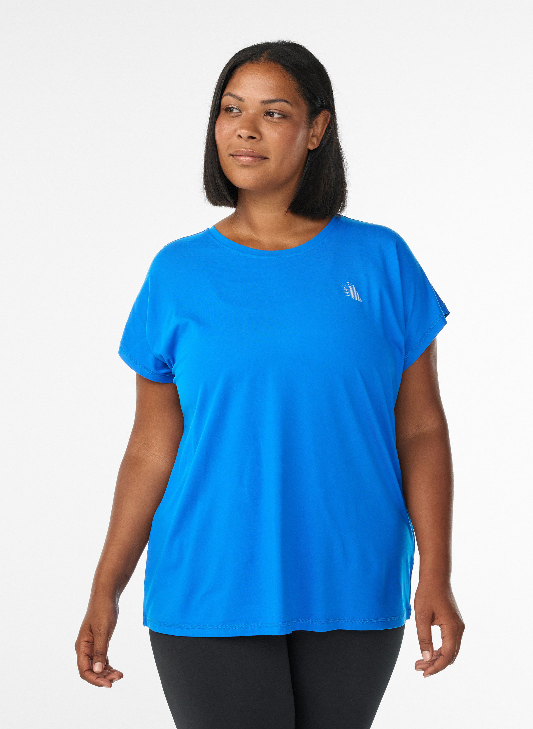 Ensfarvet tr&aelig;nings t-shirt, Bl&aring;, Model