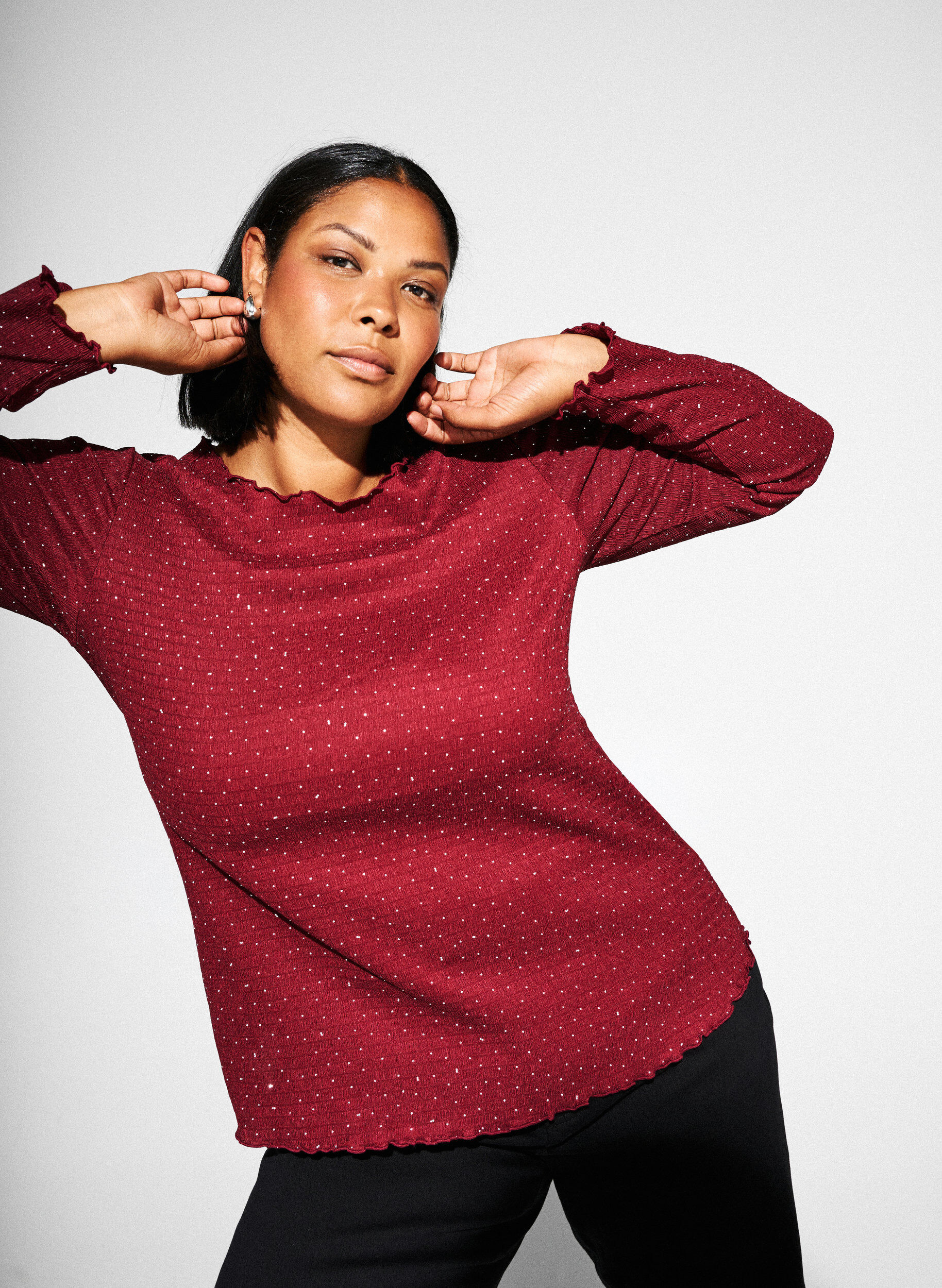 Zizzi Lang&aelig;rmet bluse med rhinsten, M&oslash;rk Bordeaux, Image image number 0