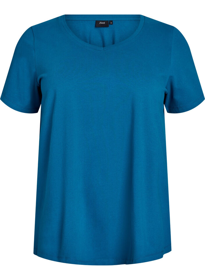 Ensfarvet basis t-shirt i bomuld, Bl&aring;, Packshot image number 0
