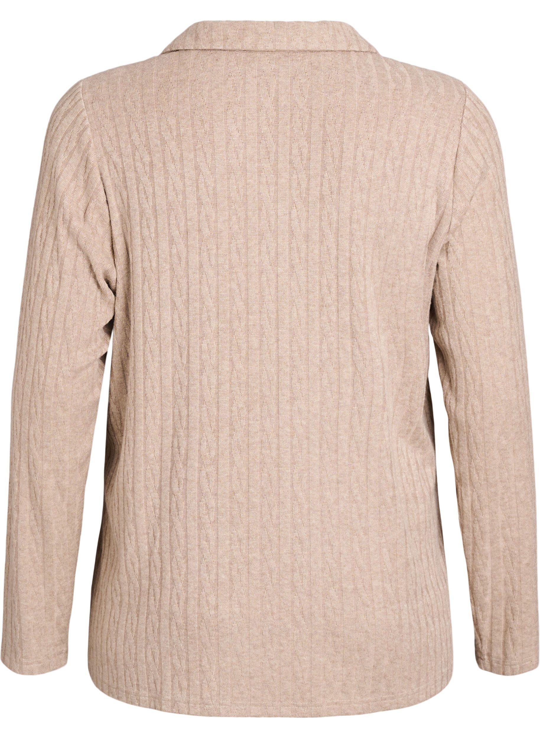 Zizzi Jerseybluse med krave og kabelm&oslash;nster, Beige, Packshot image number 1