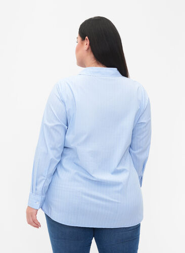Stribet skjorte i bomuldsblanding, Blue w. White Stripe, Model image number 1