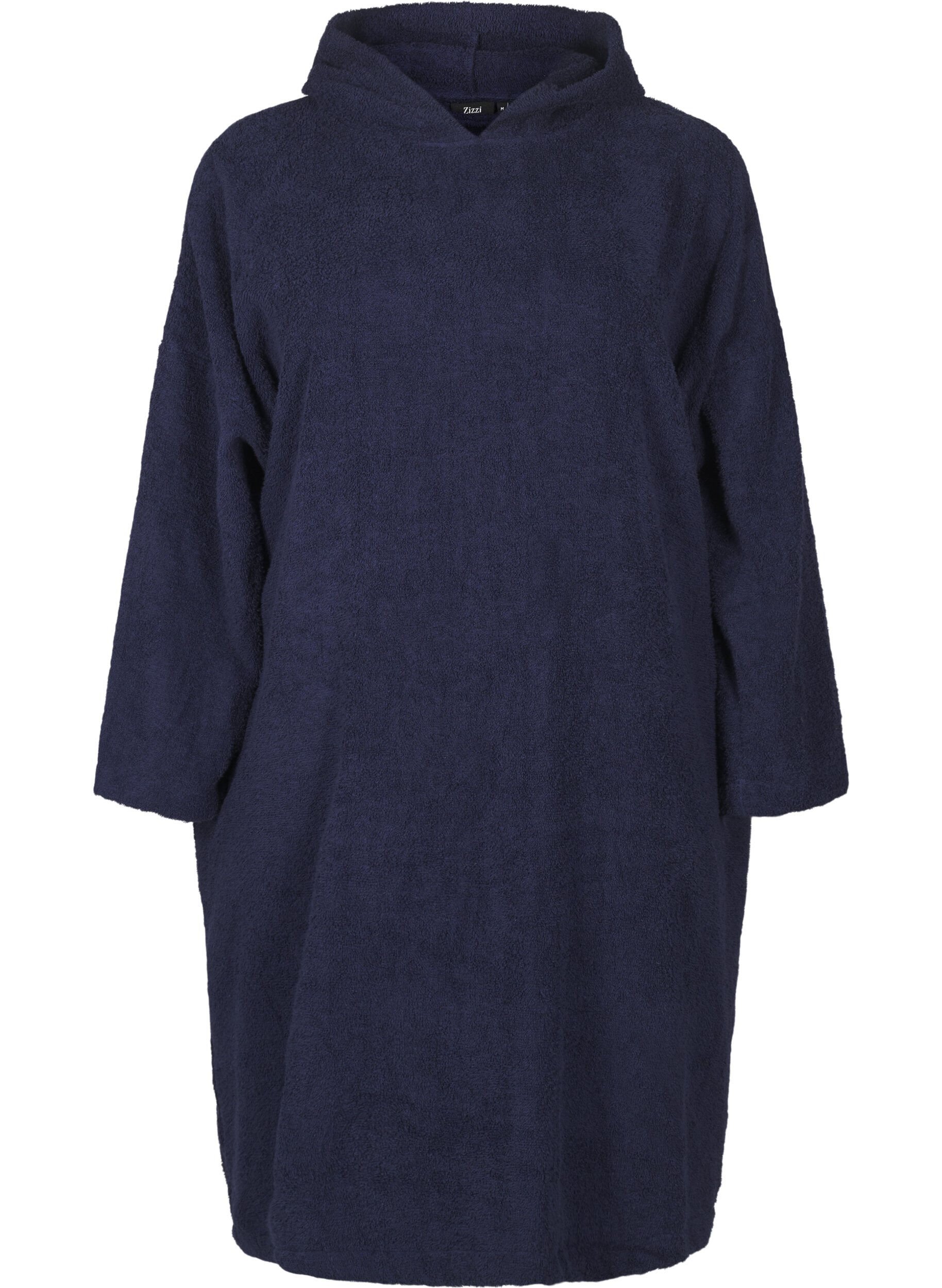 Zizzi Frott&eacute; poncho med h&aelig;tte, Navy Blazer, Packshot image number 0