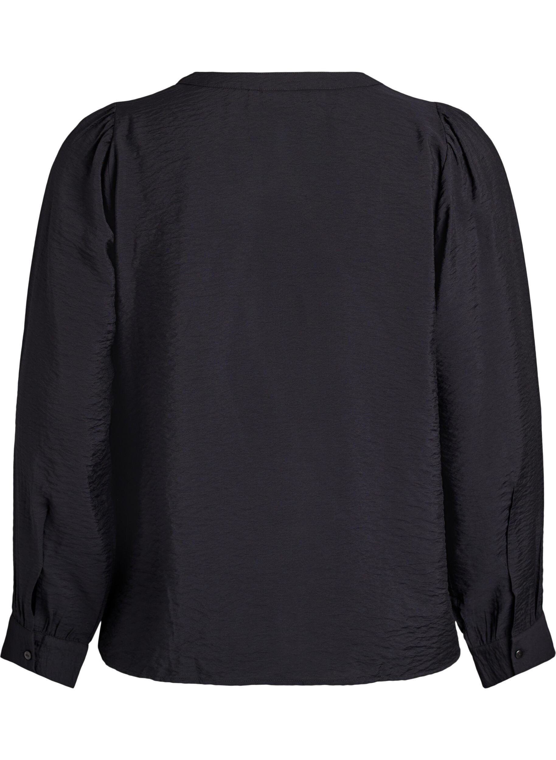 Zizzi Bluse med V-hals og broderede b&aring;nd, Sort, Packshot image number 1