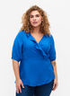 Wrap bluse i viskose med 1/2 ærmer, Olympian Blue, Model image number 0