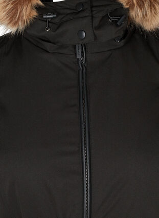 Kort vinterjakke med hætte og imiteret pelskant, Black, Packshot image number 2