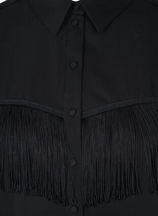 Ensfarvet skjorte med frynser, Black, Packshot image number 2