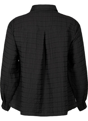 Skjorte med struktur og flæsedetalje, Black, Packshot image number 1